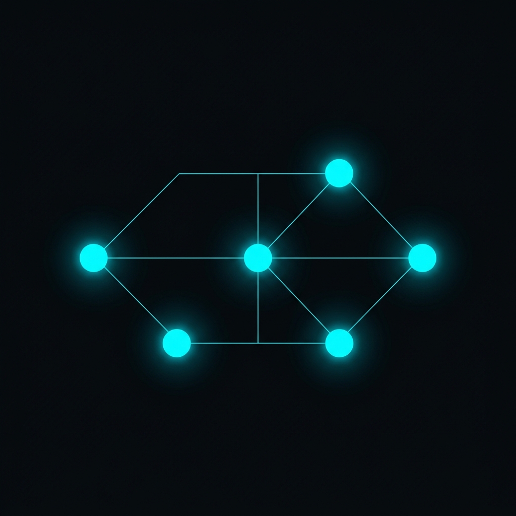Glowing interconnected nodes representing business systems and automation